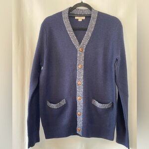 Wallace & Barnes For J. Crew Mens Navy 100% Wool Cardigan MD Eclectic Grandpa